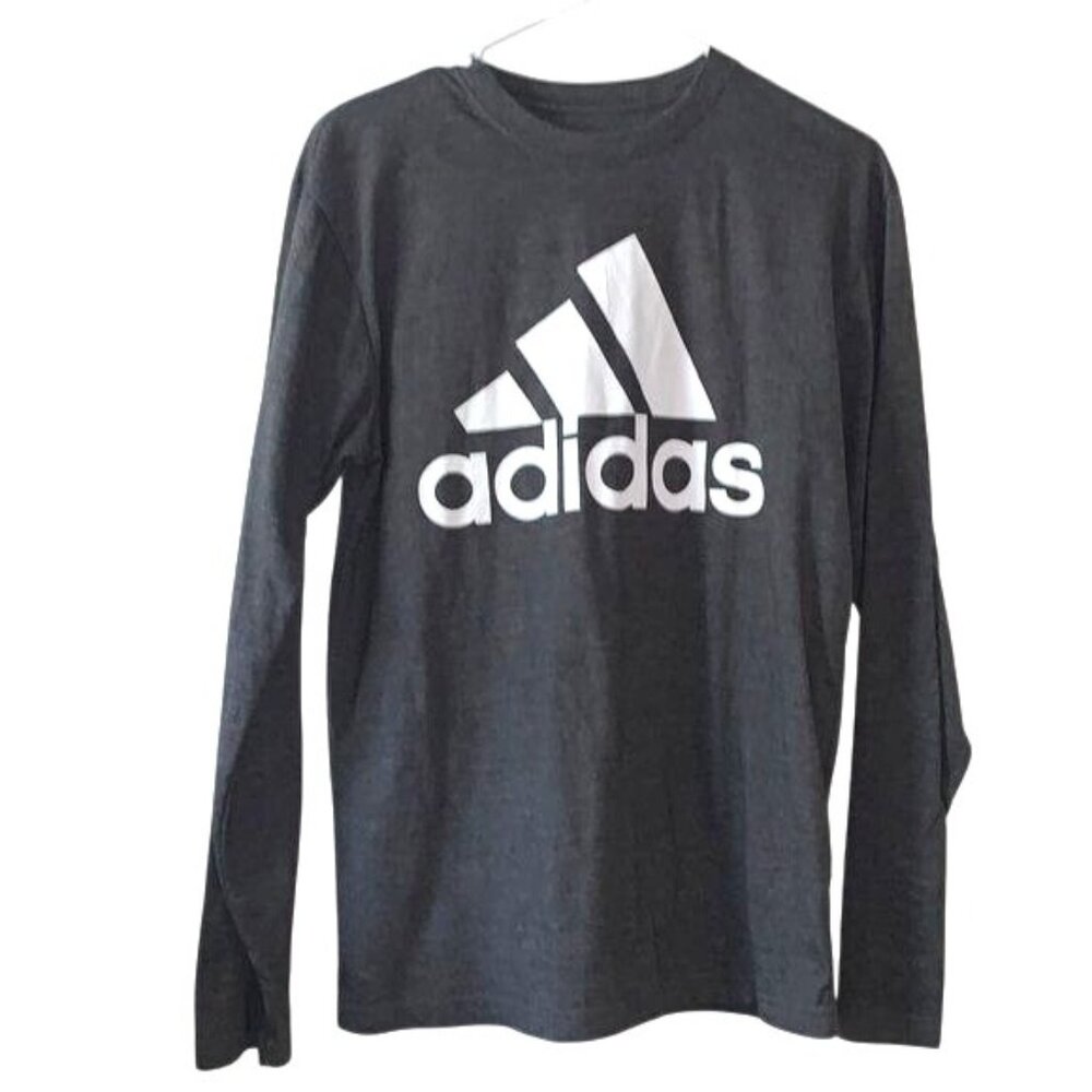 Adidas Mens Golf Long Sleeve Shirt Gray White Logo Polyester Cotton S